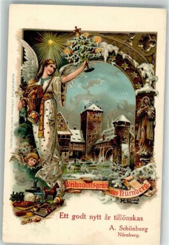 Nürnberg 1912 Werbung Weihnachten Engel A. Schönberg sign.K. Zinn