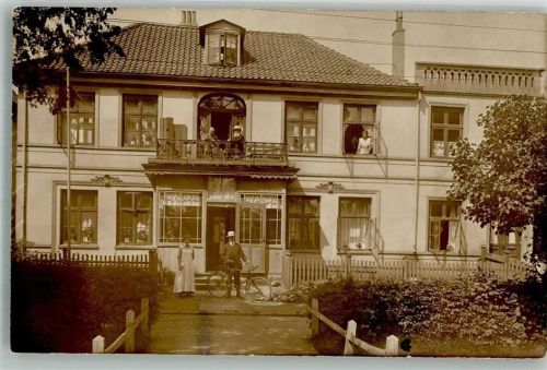 Ahrensburg 1913 Pensionshaus Fahrradfahrer Ort handschriftlich