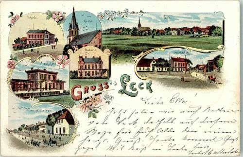 Leck 1898 Bahnhof Marktplatz Hauptstrasse Schule
