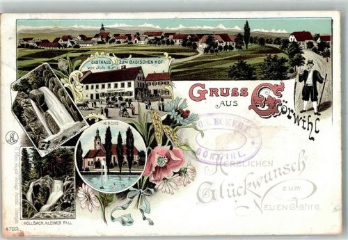 Görwihl 1899 Höllbach Kleiner Fall und Großer Fall Gasthaus zum Badischen Hof Neujahreskarte