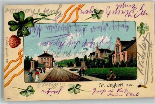 St. Ingbert 1906 Künstlerkarte Ensheimer Strasse Kleeblätter Biene Passepartout