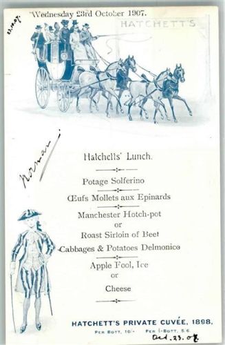 London 1907 Hatchetts Lunch Restaurant