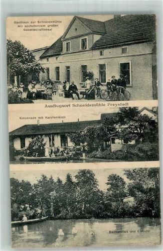 Freystadt 1920 Gasthaus zur Schneidemühle Kolonnade Karpfenteich Badeteich