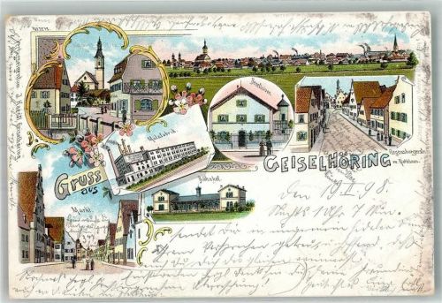 94333 W8442 Geiselhöring 1898 Lithographie Malzfabrik Markt Benefitzium Regensburgerstrasse Bahnhof
