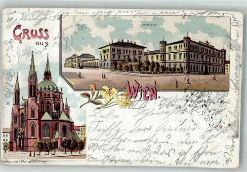 Wien 1899 West- Bahnhof Kirche zur heil. Maria vom Siege
