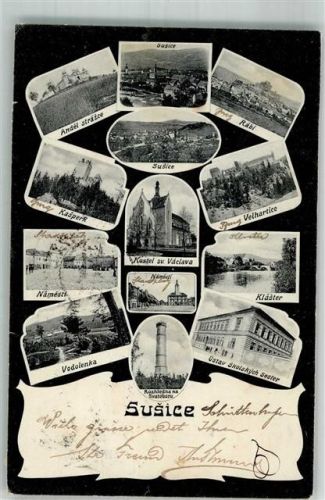 Susice 1927 Kirche Aussichtsturm Marktplatz Schule