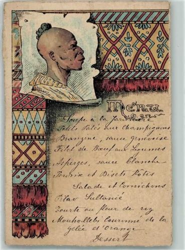 Menu Karte Lithogrraphie Schwarzafrikaner Muster