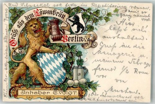 W1000 Berlin Mitte Inhaber Voigt Löwenbräukeller 1905 Lithographie / Mondschein
