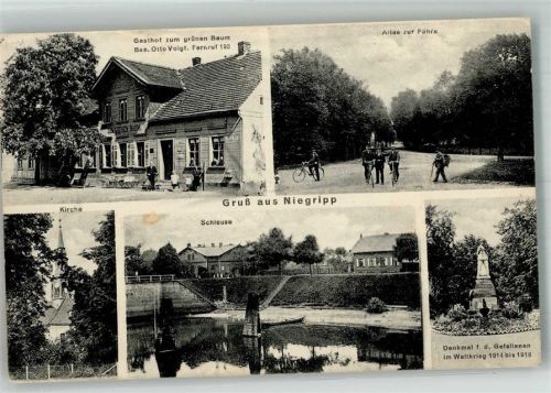 39288 O3271 Niegripp - Schleuse Kirche Gasthaus zum grünen Baum Allee zur Fähre Radfahrer Gefallenendenkmal