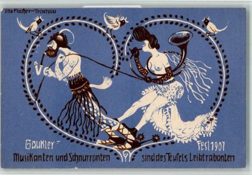 Dresden Gaukler Fest 1907 Teufel Erotik sign. Otto Fischer Trachau