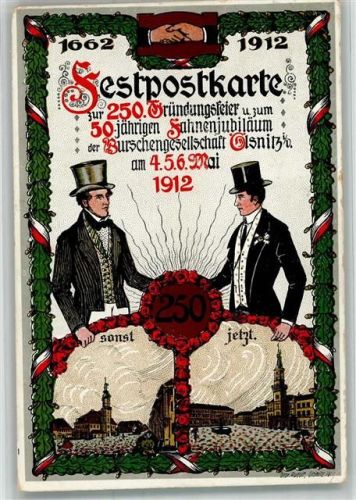 Oelsnitz 1912 Festpostkarte 250. Gründungsfeier 50. jähr. Fahnenjubiläum der Burschengesellschaft