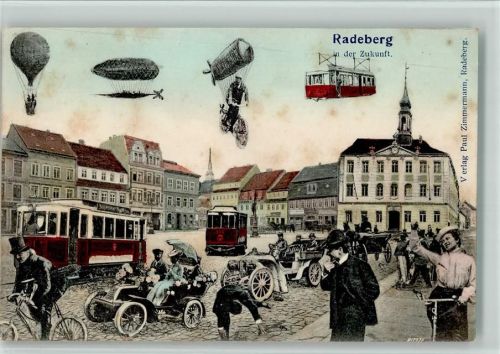 O8142 Radeberg Ballon Straßenbahn Zeppelin Auto Fotomontage Zukunft BOAKC