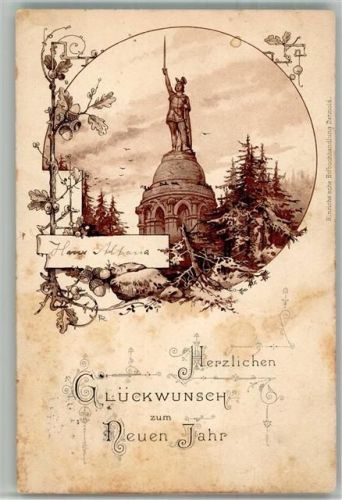 Detmold 1889 Hermannsdenkmal Teutoburger Wald Glückwunsch Neujahr Lithographie