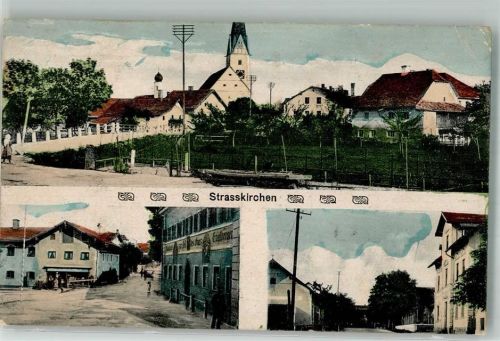 Straßkirchen 1920 Dorfstraße Gasthaus Kirchturm der Kirche St. Stephanus