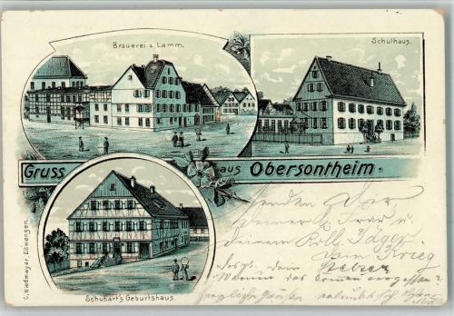 Obersontheim 1907 Lithographie Brauerei zum Lamm Schule Geburtshaus Schubart