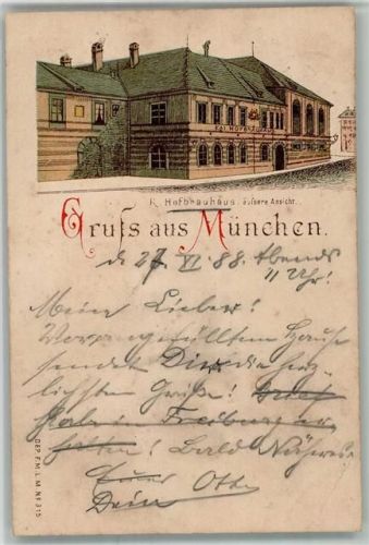 München 1888 Gebrauchsspuren Scan genau beachten! Kgl. Hofbräuhaus Lithographie