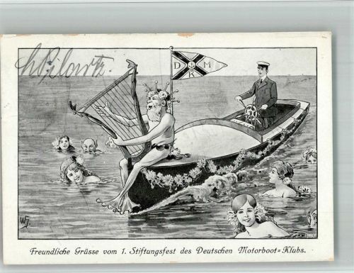 1907 Neptun Harfe Meerjungfrau Mermaid 1. Stiftungsfest des Deutschen Motorboot Clubs