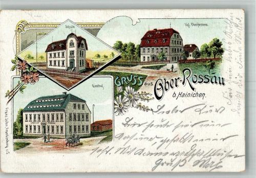 Oberrossau 1909 Lithographie Kgl. Oberförsterei Gasthaus Schule