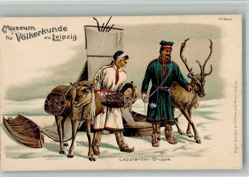 Lappländer Gruppe Rentier Sami Familie Verlag Bruno Bürger u. Ottillie Nr. 3544 Lithographie
