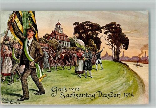 Dresden 1914 Sachsentag Festzug Fahnenträger sign. Robert Langbein + SST