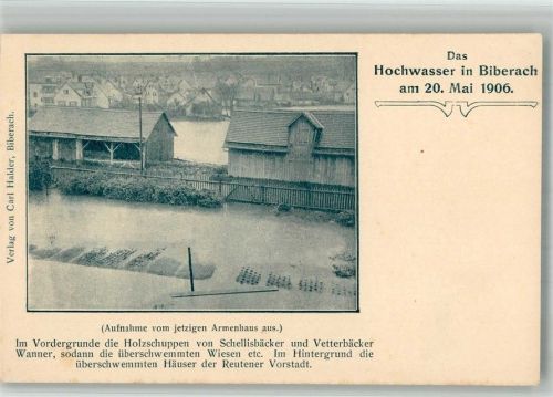 Biberach 1906 Hochwasserkatastrohe in Biberach 1906 Überschwemmtes Gelände Foto AK