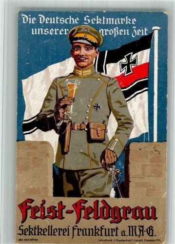 Frankfurt 1917 Werbung Feist-Feldgrau Lithographie Soldat Eisernes Kreuz Propaganda