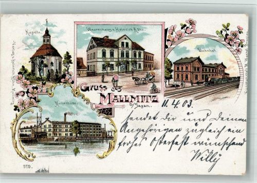Mallmitz Malomice 1903 BOAKC Bahnhof Fabrik Marienhütte Handlung Kühn Lithographie