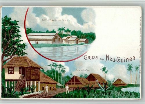 Gruss aus Neu-Guinea , Friedrich Wilhelms Hafen , Erima Hafen Litho