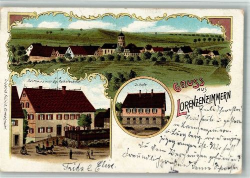 Lorenzenzimmern Lithographie Gasthaus Röhnlechner Schule