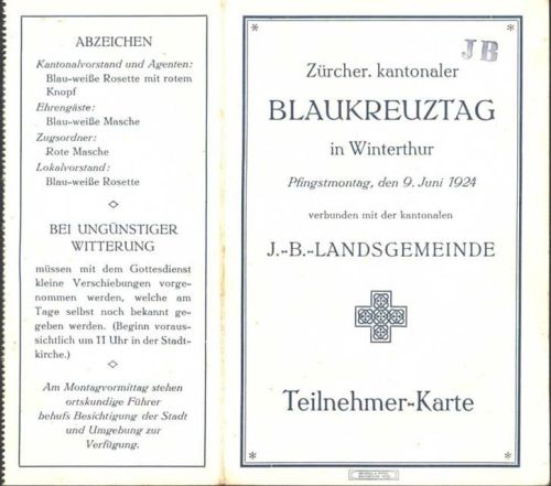 Winterthur Teilnehmerkarte Blaukreuztag 1924