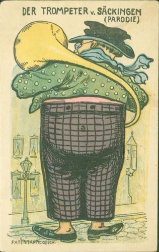 Applikation aufgeklebte Hose aus Papier Der Trompeter von Säckingen Parodie