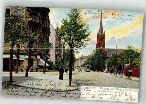 Rixdorf 1904 Bergstrasse Magdalenenkirche Strassenbahn