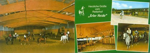 46348 W4285 Erle b Dorsten Klapp AK Reiterhof Erler Heide Innennsicht Pferde Reiter