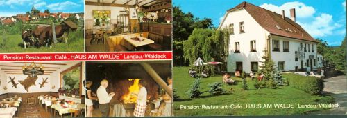 Landau Pension Gasthaus Cafe Haus am Walde Innen- und Aussenansicht Klappkarte Kühe