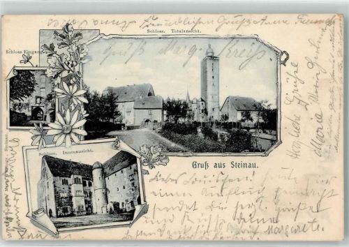 Steinau 1905 Schloß Steinau Innenhof Eingang Bahnpost Fulda-Frankfurt Zg. 212