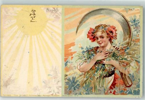 1900 Stroefer Aquarell Serie XXVIII Nr. 8 Mont August Jugendstil