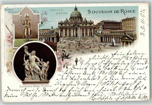 Roma 1897 Basilica di S. Pietro Guardia Svizzera Laocoonte Museo Vaticano
