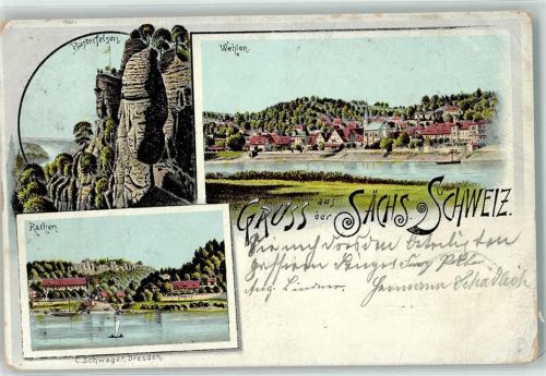 Wehlen Stadt 1904 Basteifelsen Rarthen