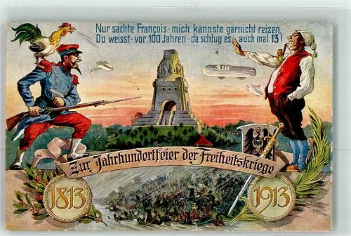 Jahrhundertfeier der Freiheitskriege 1813-1913 , Zeppelin , Karikatur Deutscher Michel