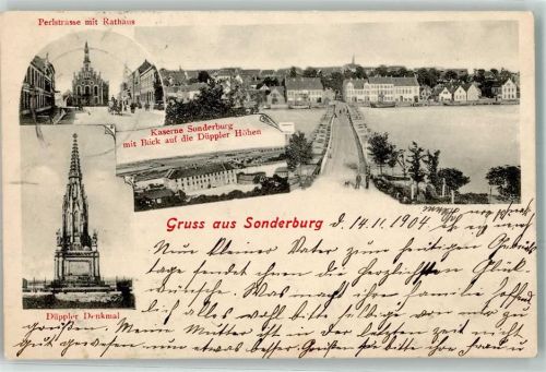 Sonderburg 1904 Kaserne mit Blick a.d. Düppler Höhen Perlenstraße m. Rathaus Düppler Denkmal Schiffbrücke