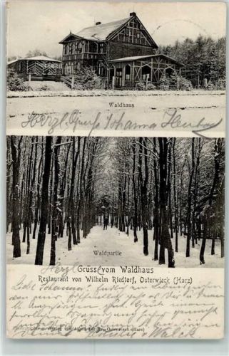 Osterwieck 1906 Gruss vom Waldhaus Gasthaus Wilhelm Riedtorf Winter Schnee