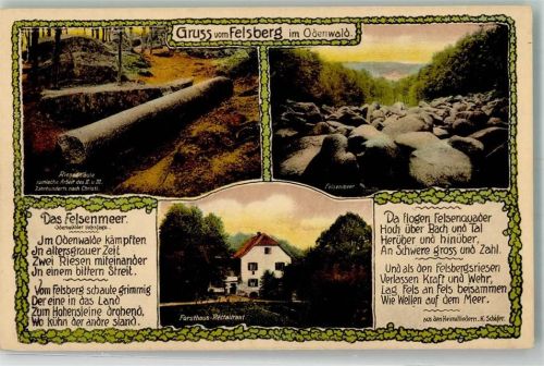 Felsberg Felsenmeer Riesensäule Forsthaus Gasthaus Odenwälder Volkssage K. Schäfer Heimatlied