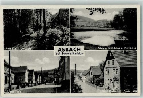 Asbach Blick a. Mühlberg u. Kohlberg Gasthaus Cafe Endter mit Dorfstraße