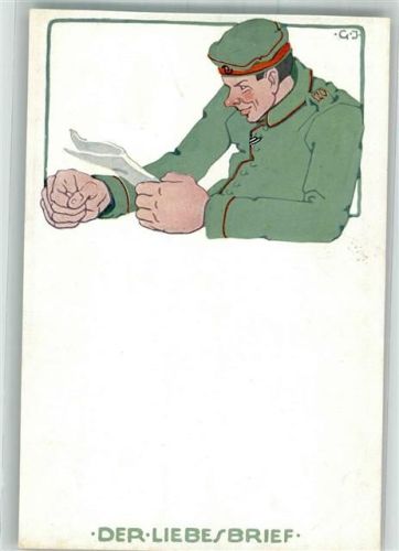 Der Liebesbrief sign. G.Jourdan . WK I Karikatur Spende Feldpost WK I / WK II Künstlerkarte