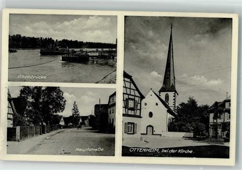 77963 W7635 Ottenheim , Schwarzw - Rheinbrücke Hauptstraße Kirche