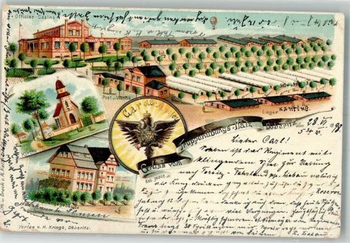 Döberitz 1898 Lithographie Truppenübungs-Platz Offiziers Casino Verwaltungsgebäude