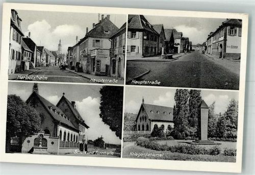 79336 W7834 Herbolzheim , Breisgau - Hauptstraße Oldtimer Schule Turnhalle Kriegerdenkmal