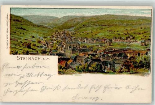 Steinach 1905 Lithographie Bahnpost Coburg Lauscha Zug 759 26.5.05