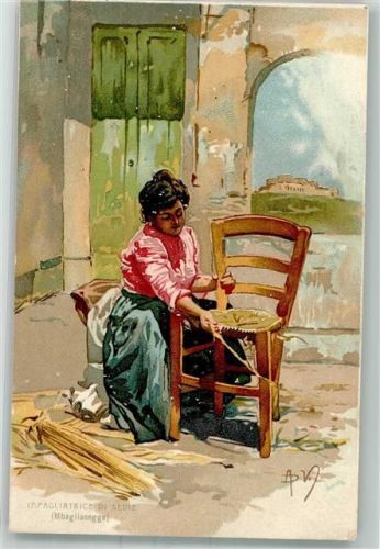 1900 sign. A. della Valle Beruf Stuhl Flechten