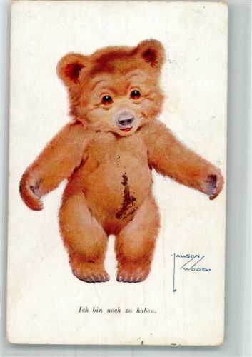 1930 sign. Wood, Lawson Ein lächelnder Teddybär No. 2533 Künstlerkarte Maschinenstempel